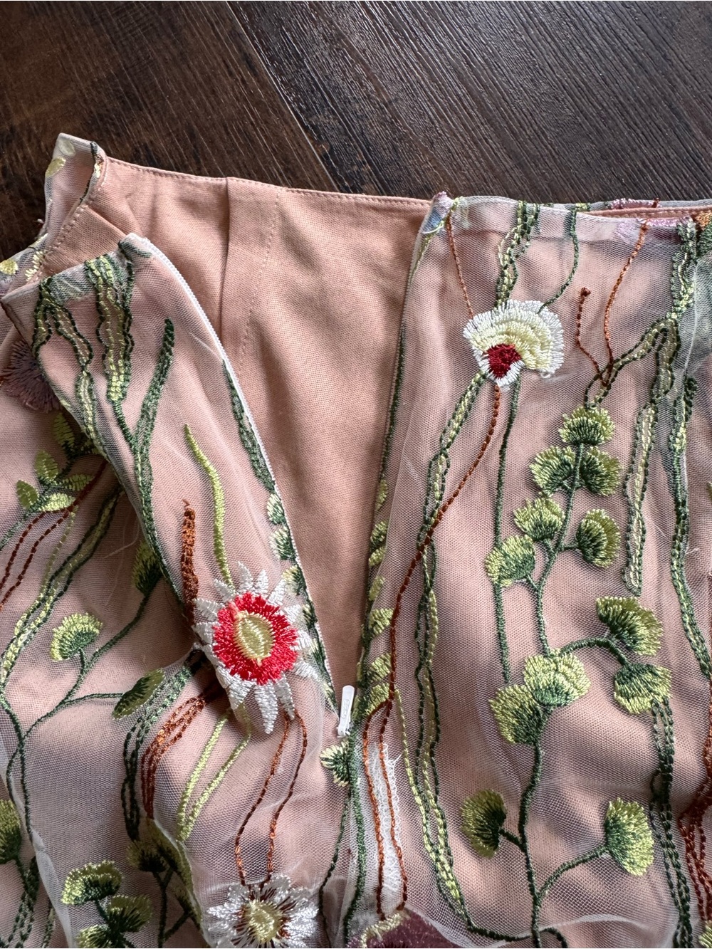 Embroidered Floral Mini Skirt - Peach Pink - Picture 3 of 4